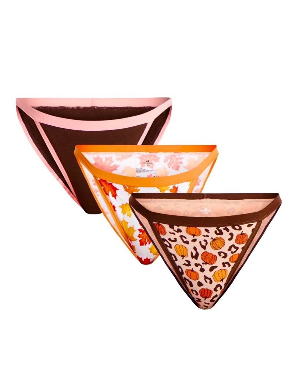 Way to Celebrate Cotton String Bikini Panties Fall Pumpkin Leopard Leaves NWT